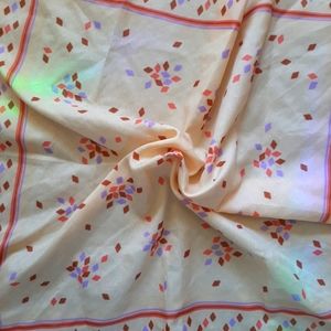 Geometric pattered square scarf - cream, purple, pink, & rusty red